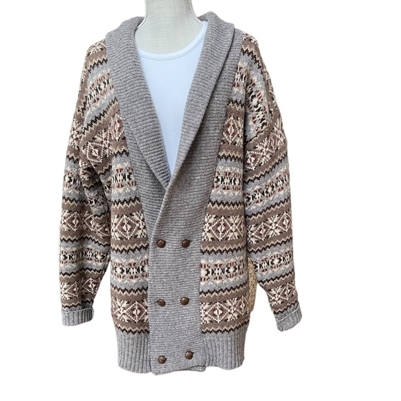 Maban of Scotland Oversize Knit Wool Double-breasted Sweater with Aztec … - Picture 1 of 7
